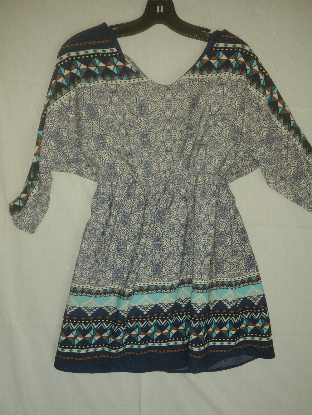 Pink Owl Blue and Cream Geometric Mini Dress